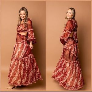 Rolling vineyards Floral tiered maxi with cut outs